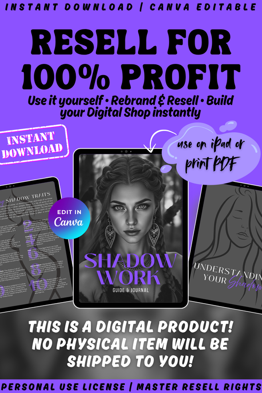Promotional image of the Digital product "Shadow Work guide & journal". Available in master resell rights to sell for 100% profit. Instant download.