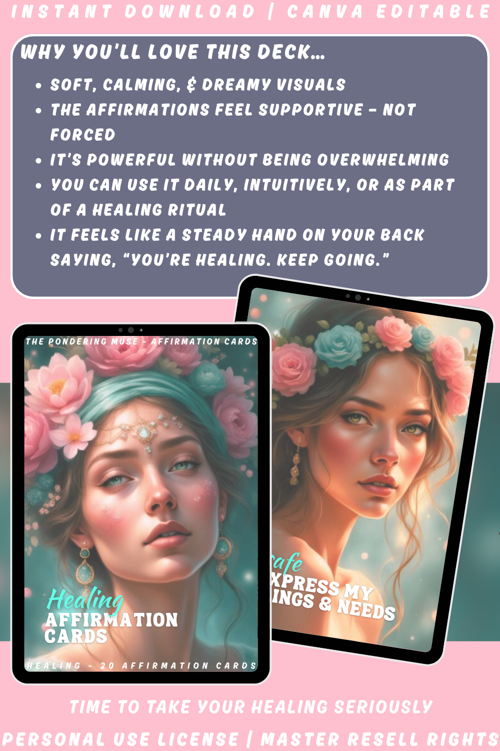Healing Affirmation Cards explaining why you'll love this deck. Use it daily, intuitively, or as part of a healing ritual. Time to take your healing seriously.
