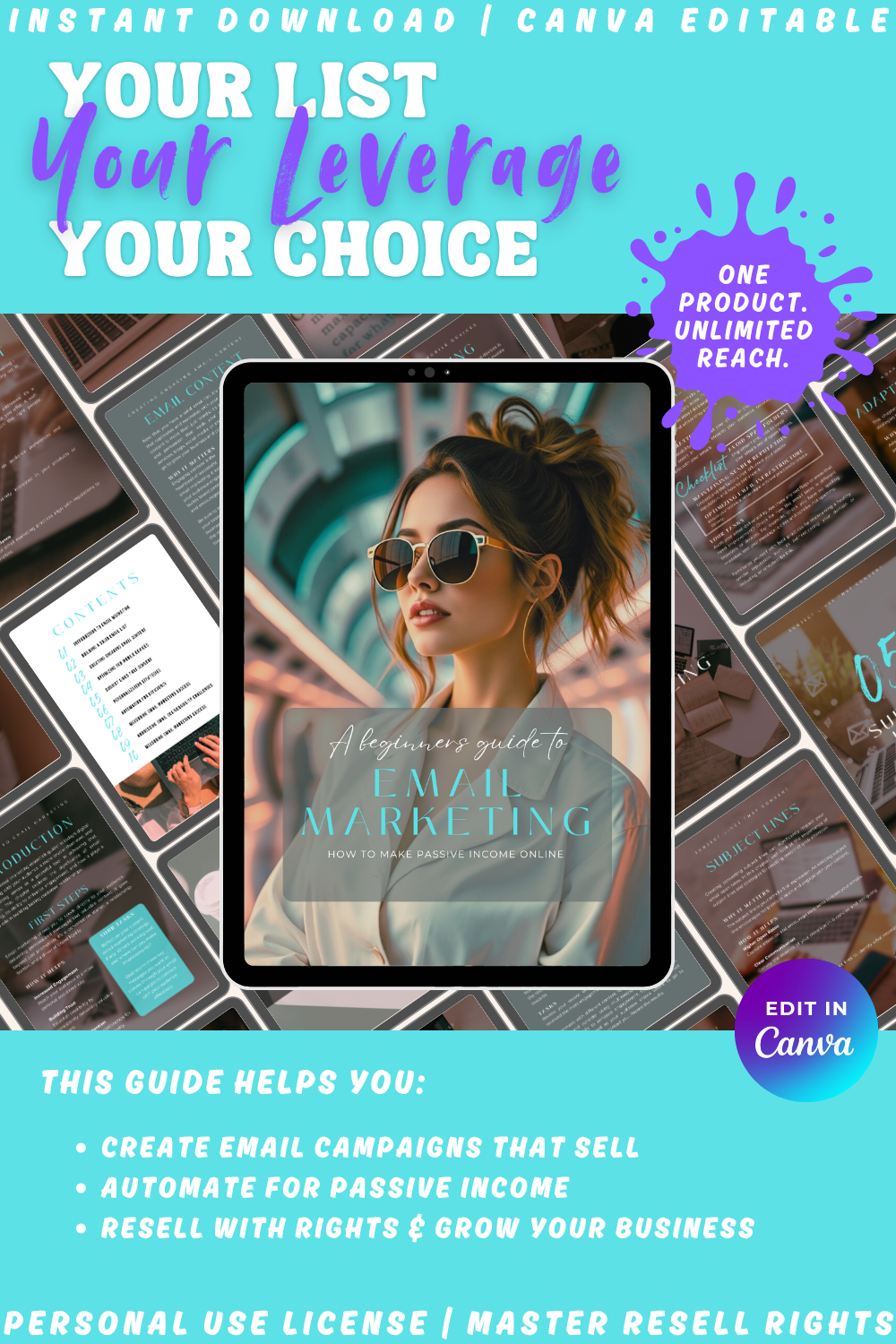 The perfect guide to Email marketing. A beginner's guide to earning passive income online. Available in personal use license and master resell rights. 