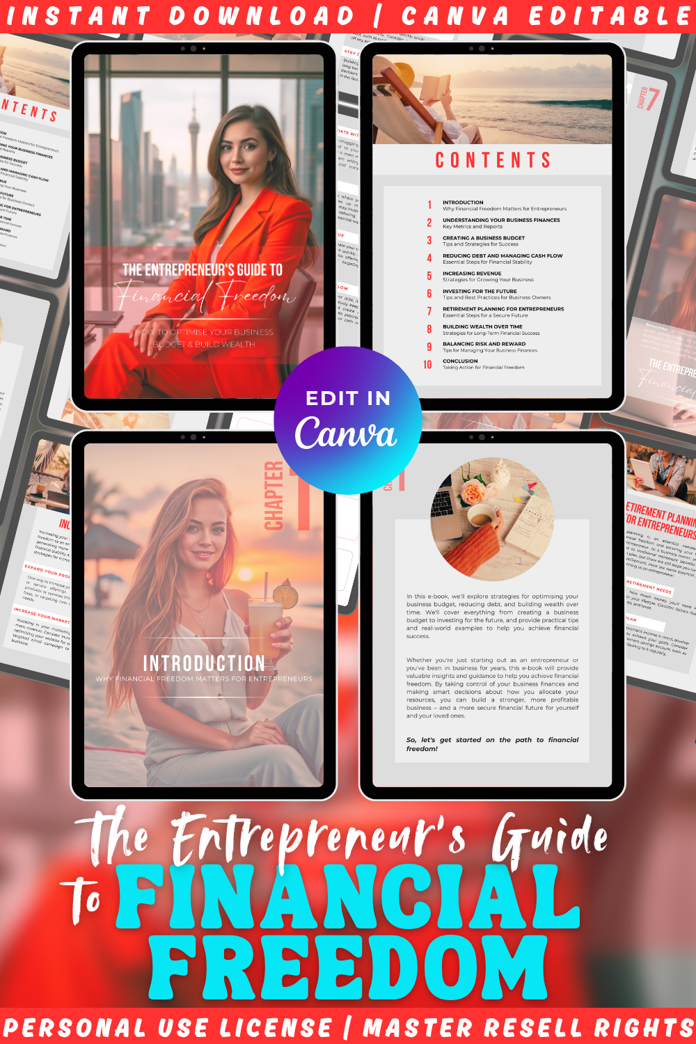 Entrepreneur's Guide to Financial Freedom with Canva editing tools and personal use license and MRR text.