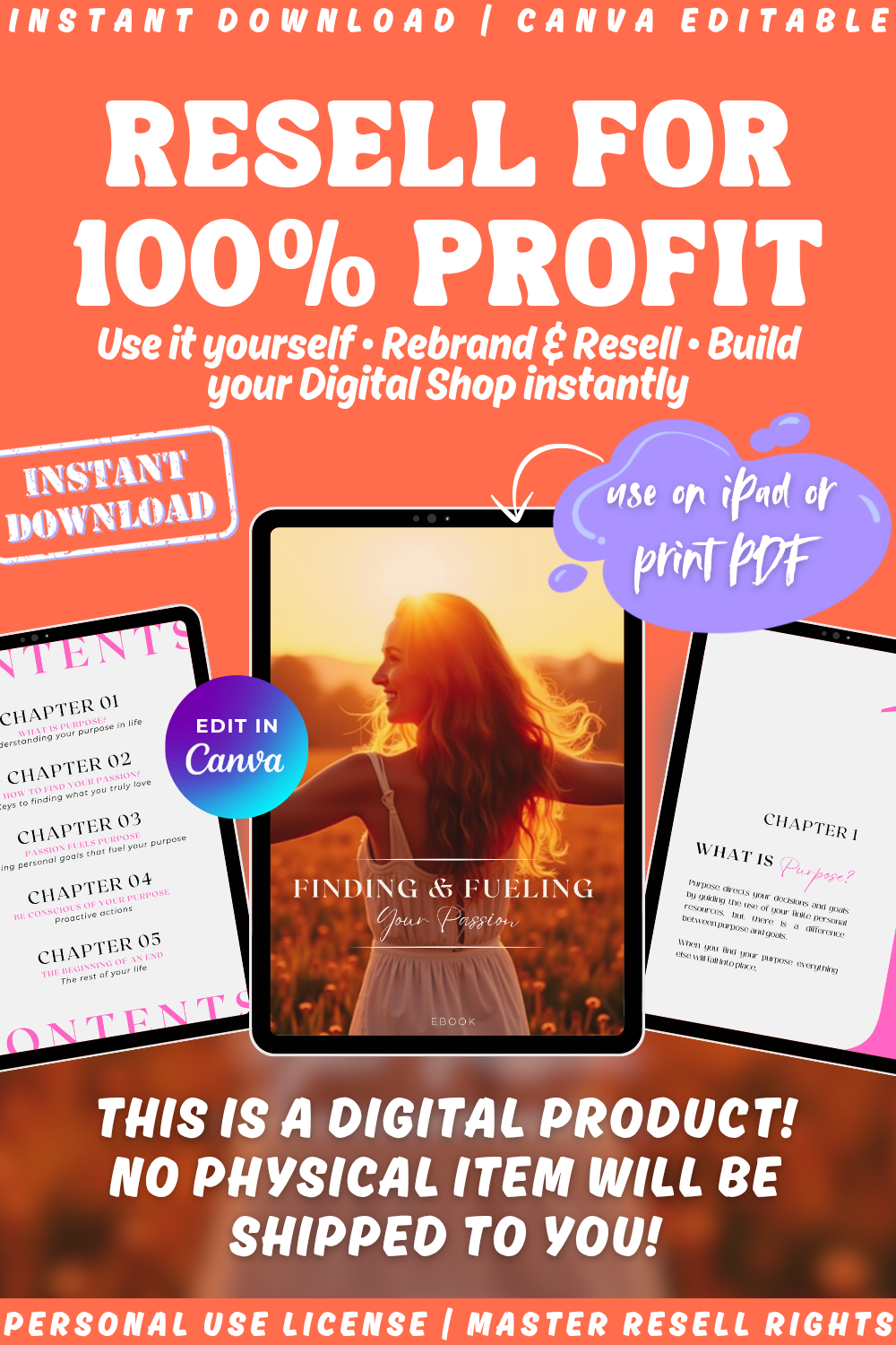 Digital product promotion of the ebook "Finding & Fueling your passion". Can be bought with private label rights or master resell rights as well as personal use license.