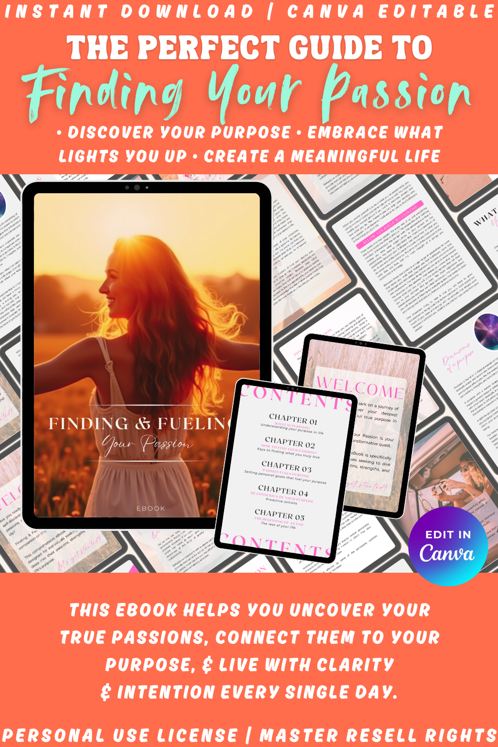 Ebook cover of the ebook "Finding & Fueling your passion". Discover your purpose and create a meaningful life.