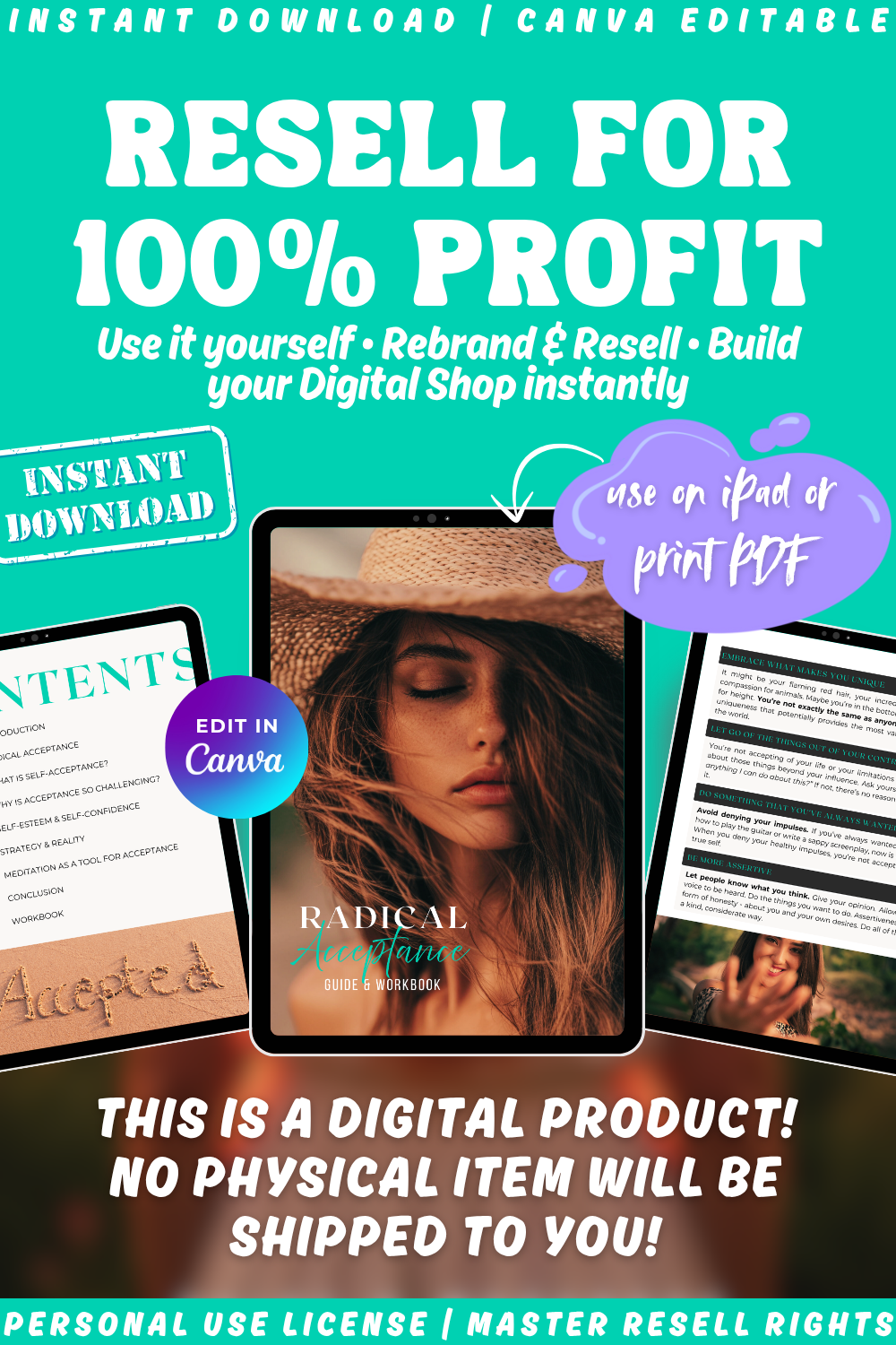 "Radical Acceptance" a guide and workbook to use yourself or buy with PLR and MRR to rebrand and resell. INstant download. 
