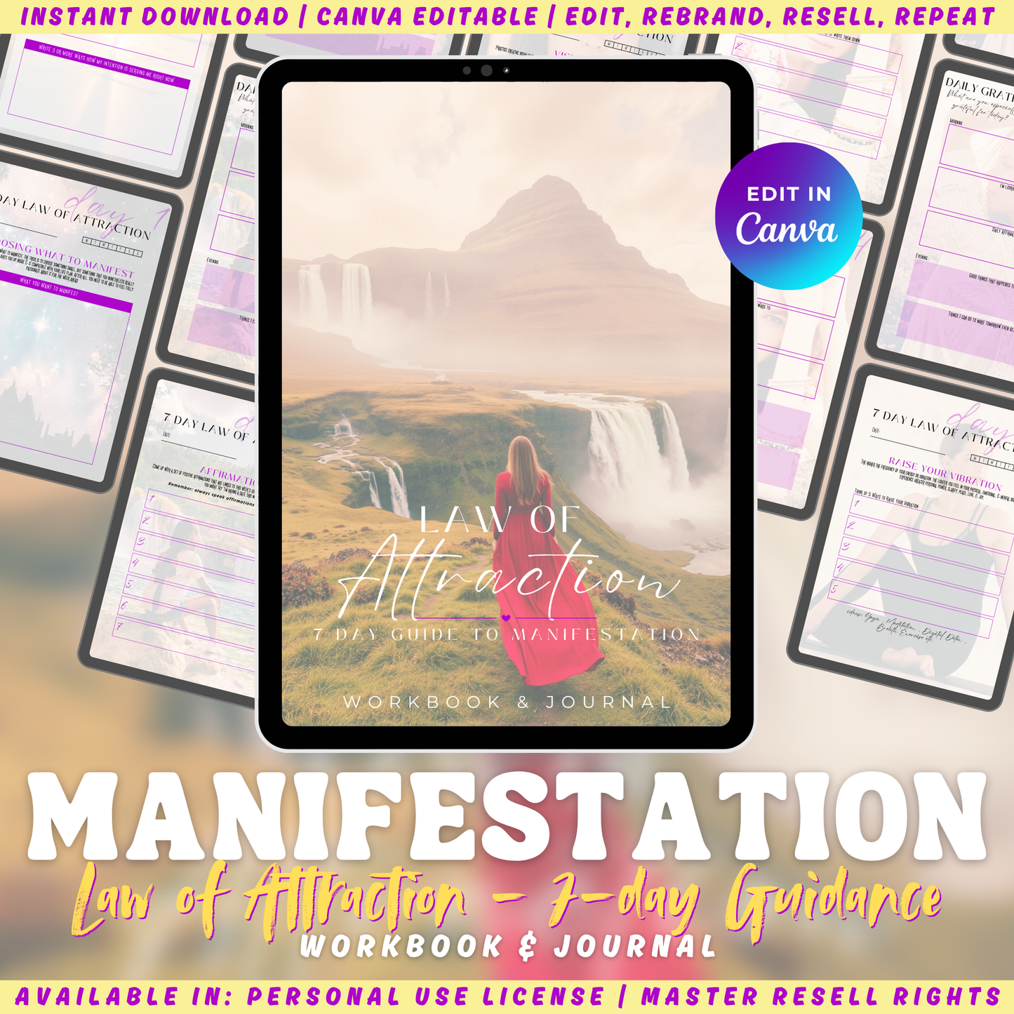 Manifestation workbook and journal - 7 day law of attraction guide. Be serious about your journey to abundance. 