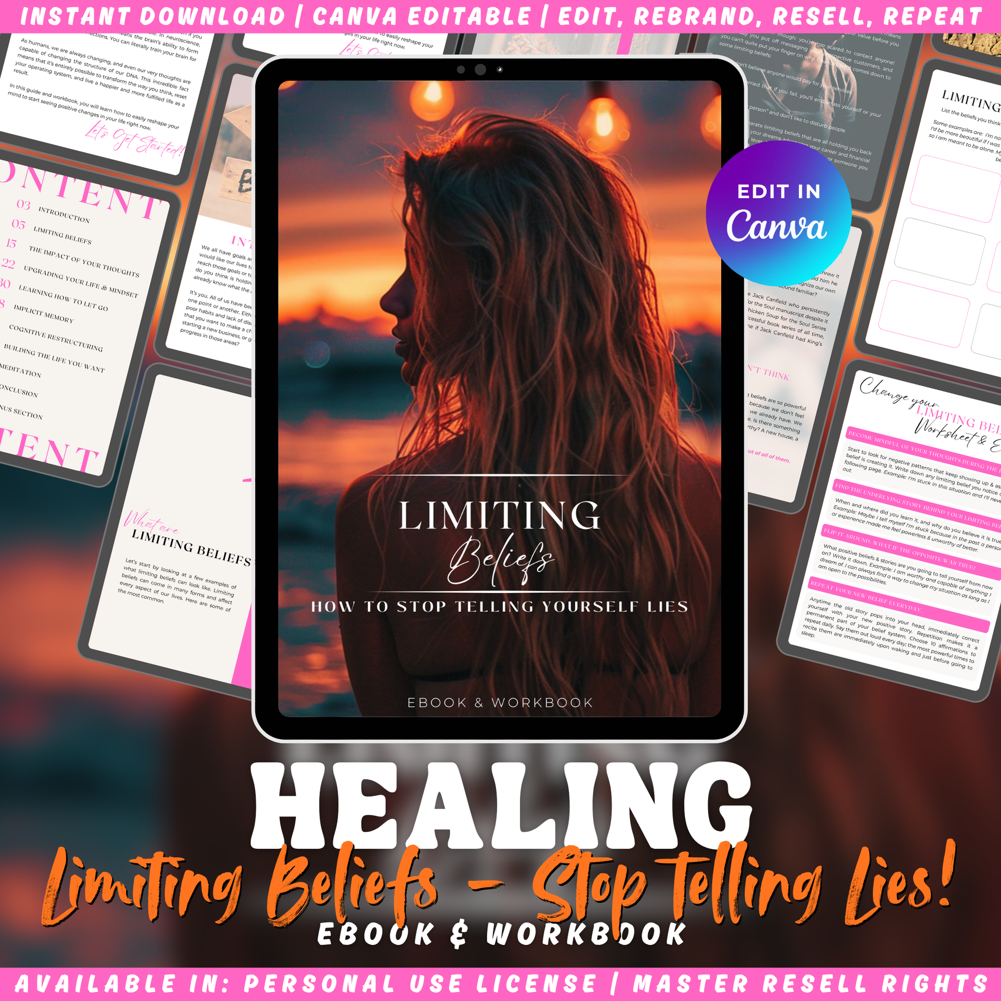 "Limiting Beliefs - how to stop telling yourself lies". Ebook and workbook to start your healng journey. Available in personal use license, private label rights and master resell rights. 