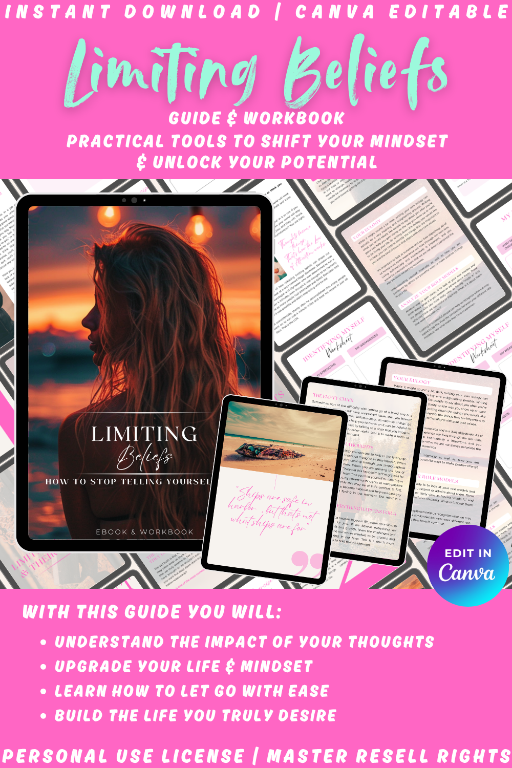 "Limiting beliefs - how to stop telling yourself lies". This guide will help you understand the impact of your thoughts. Build the life you truly desire. Available in personal use license, private label rights, and master resell rights. 