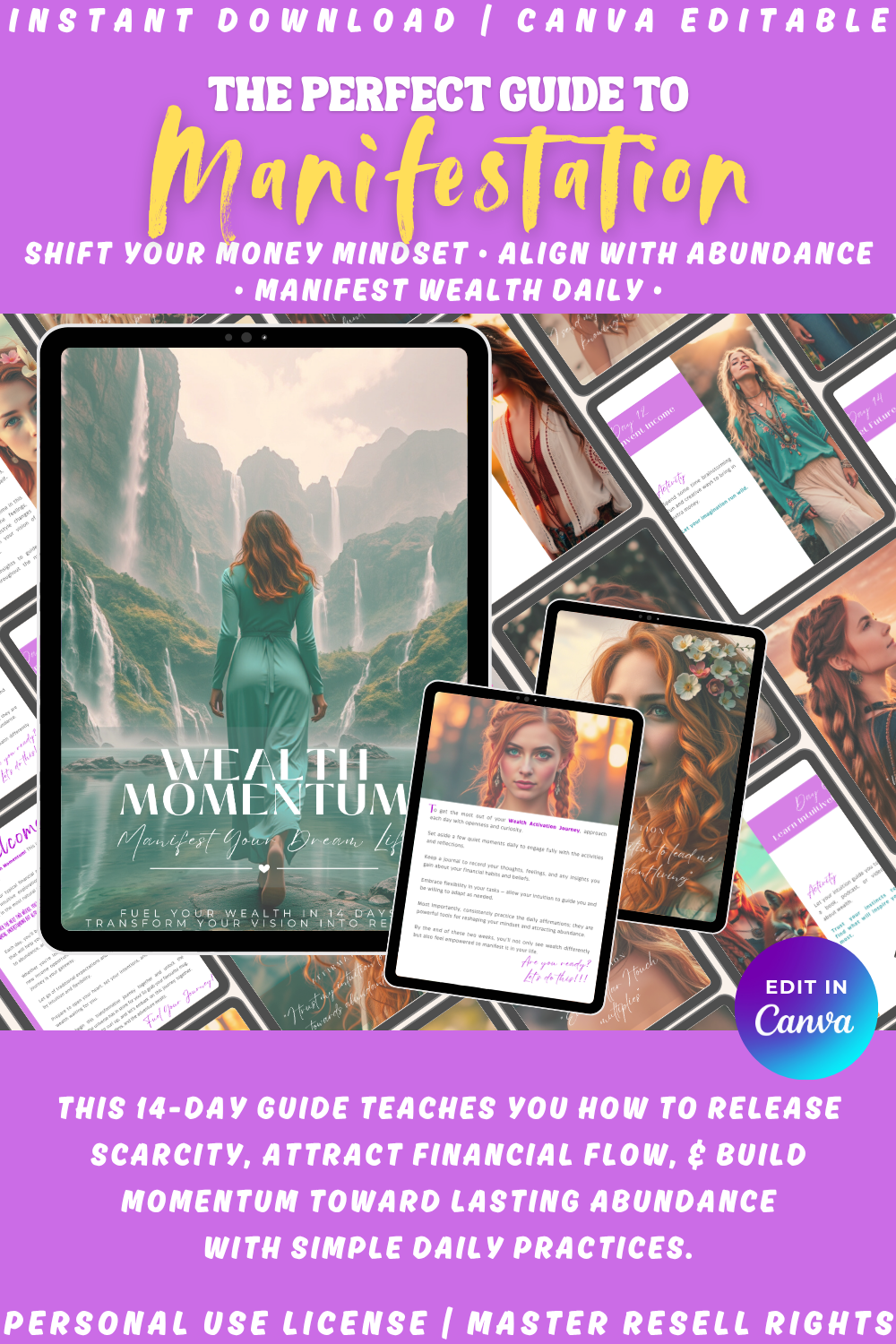 The guide "Wealth Momentum - Manifest your dream life - Fuel your wealth in 14 days - transform your vision into reality" helps you shift your money mindset, and align with abundance. Manifest wealth daily. 