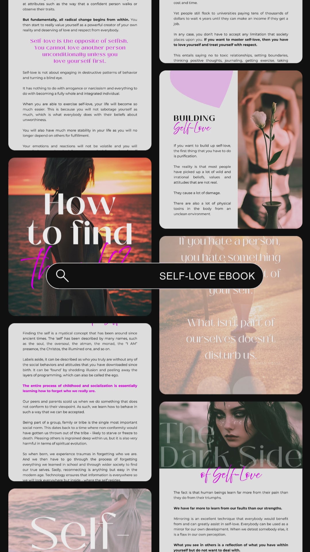 Video showcasing previews of the ebook & Workbook "Self-Love, heal your mind, body and soul".