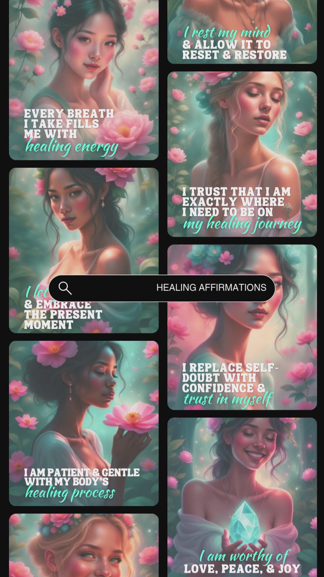 Video showcasing previews of the Healing affirmation card deck. 