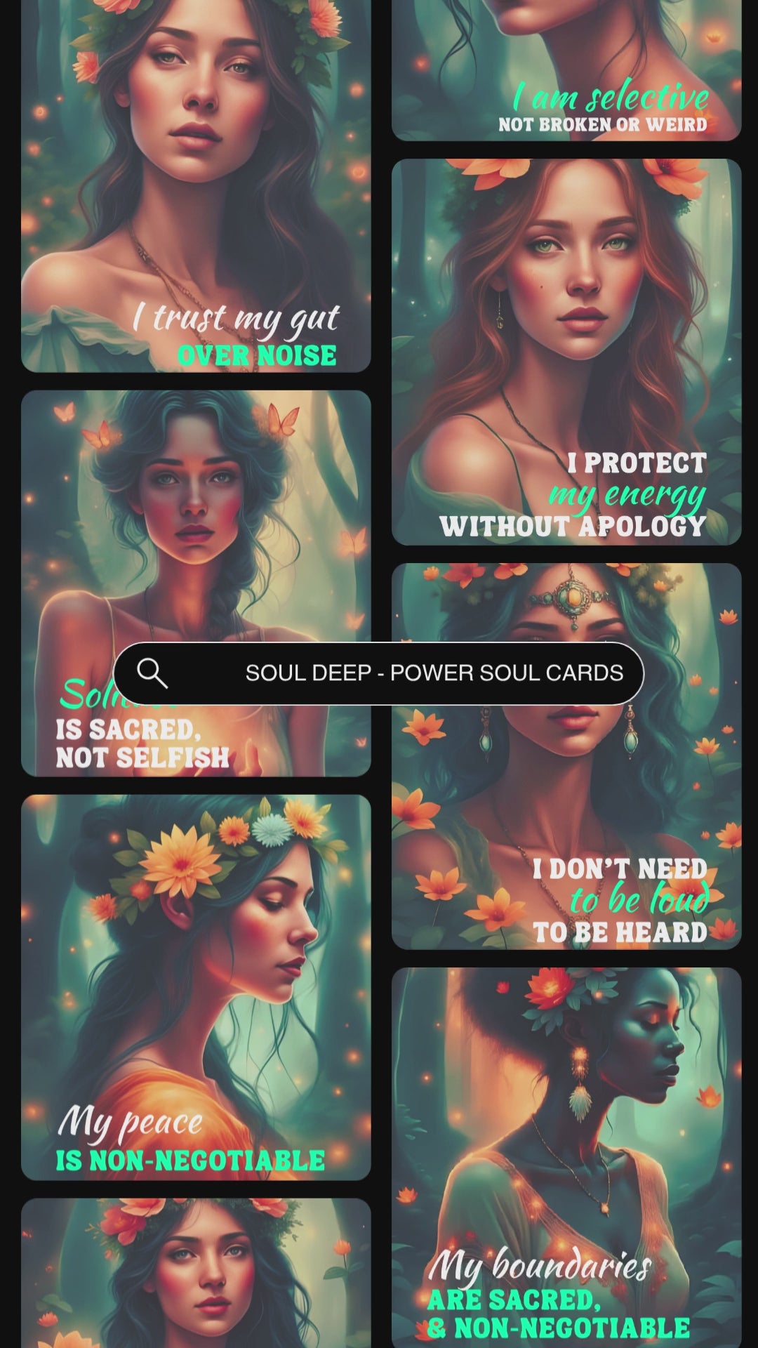 Video showcasing previews of the affirmation cards "Soul Deep".
