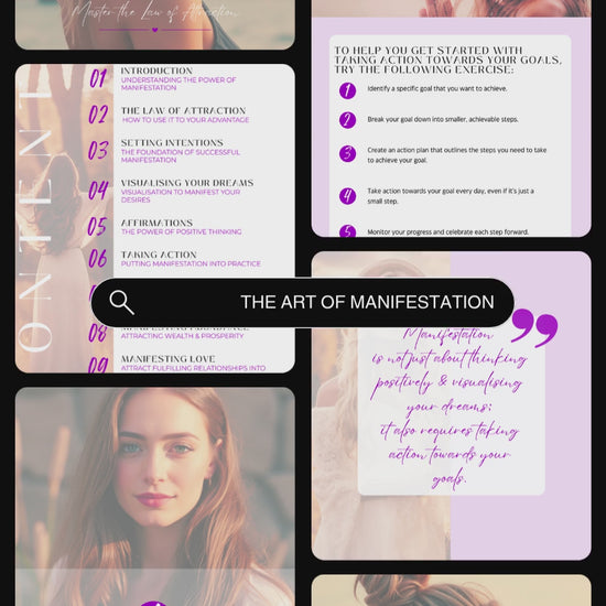 Video showcasing previews of The art of manifestation - master the law of attraction. available in personal use license or master resell rights. 