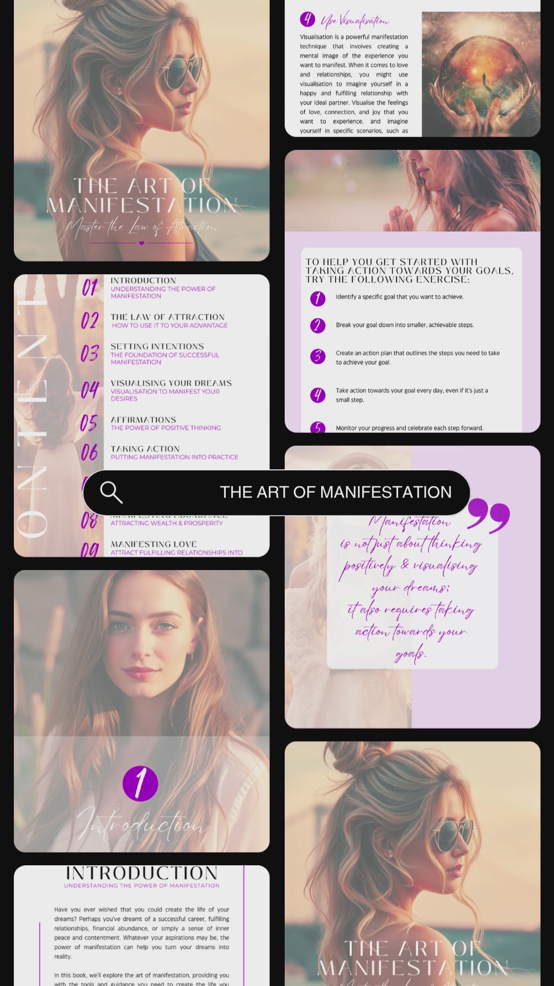 Video showcasing previews of The art of manifestation - master the law of attraction. available in personal use license or master resell rights. 