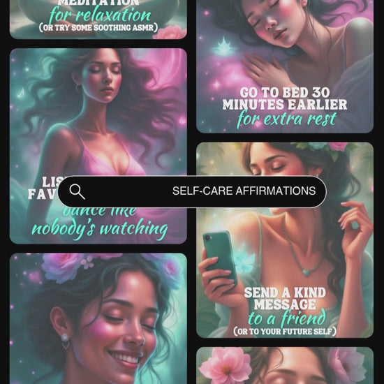 Video showcasing previews of the affirmation card deck "Self-Care affirmations for women"
