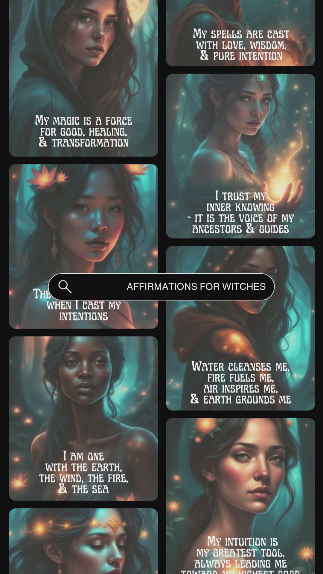 Video showcasing "Witches affirmations" card deck. 