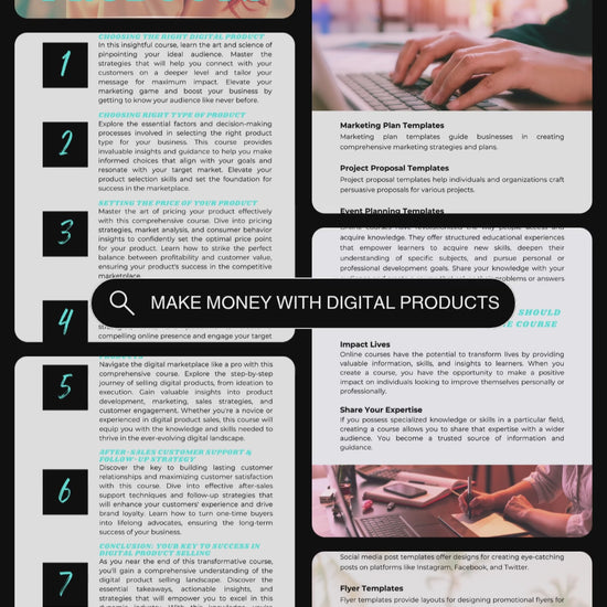 Video showing previews of the guide "HOw to make money with digital products". A beginner's guide to online income. 