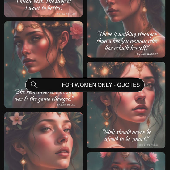 video showcasing previews of the quotes cards from the affirmation deck "For women only - quotes to realise your worth". 