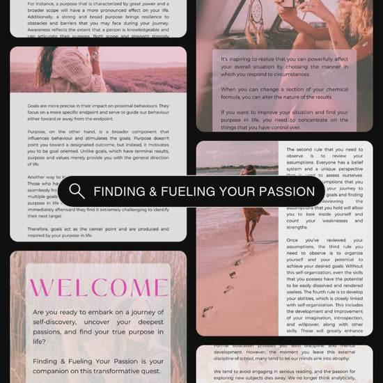 Video showcasing previews of the ebook and guide "Finding and Fueling your passion".