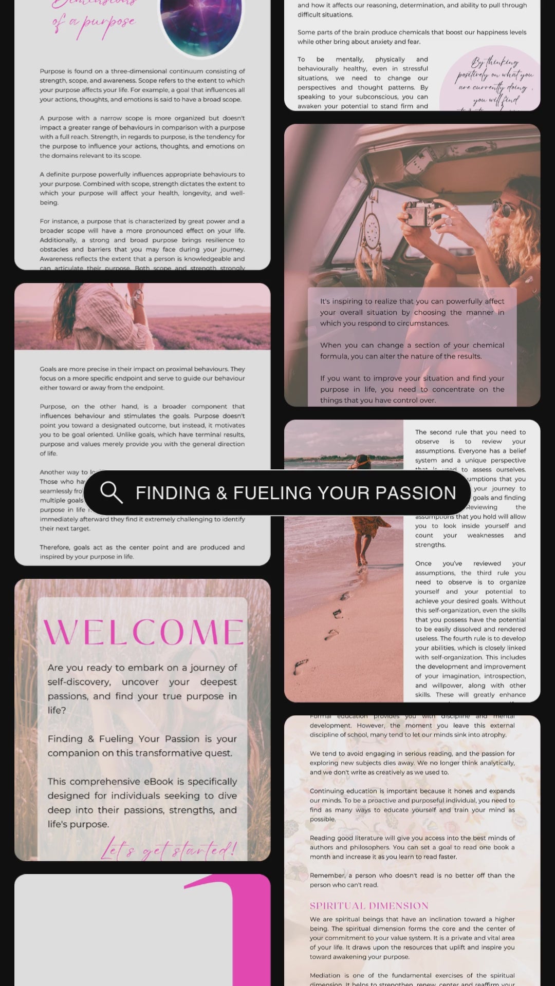 Video showcasing previews of the ebook and guide "Finding and Fueling your passion".