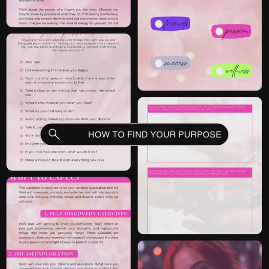 Video showcasing previews of the guide "How to find your purpose". 