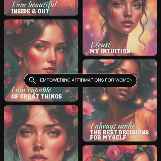 Video showcasing previews of the affirmation card deck "Empowering affirmations for Women". 