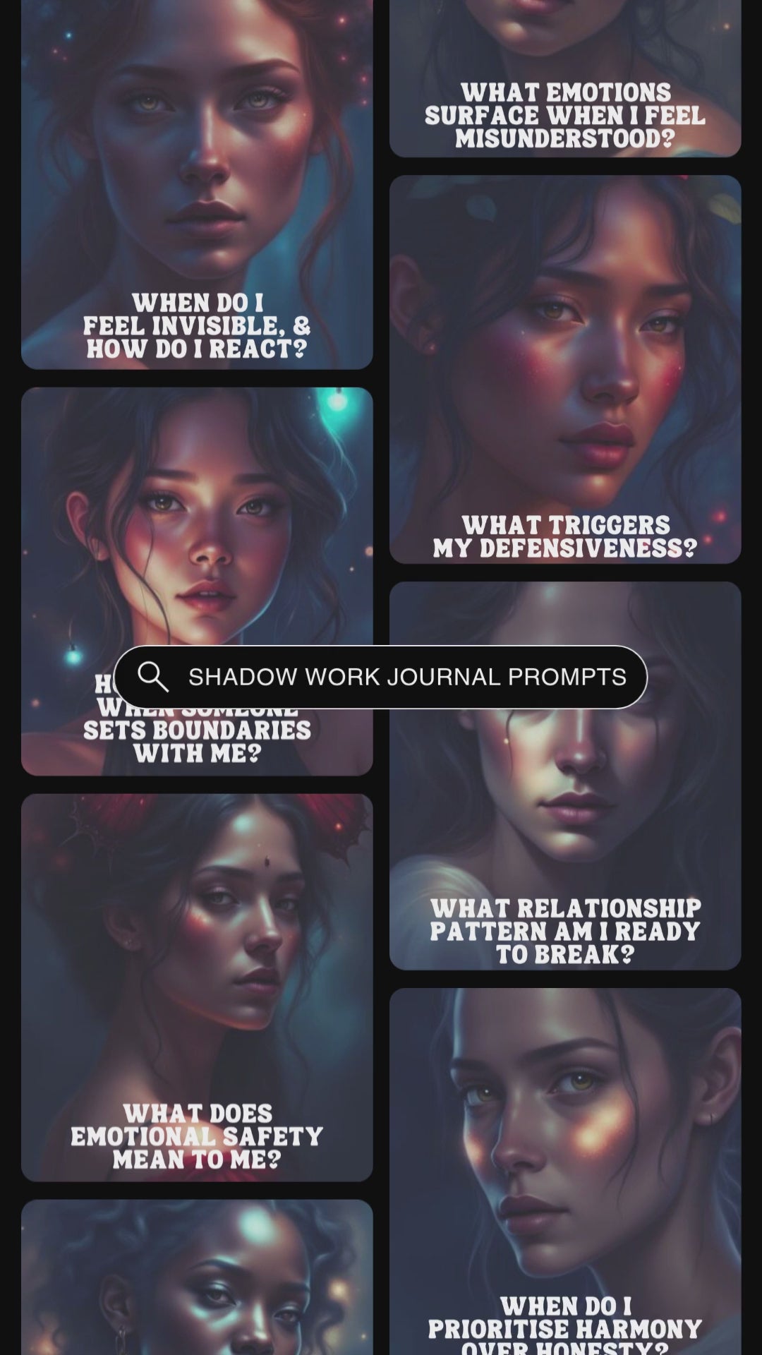 Video showcasing previews of the cards - shadow work journal prompts.