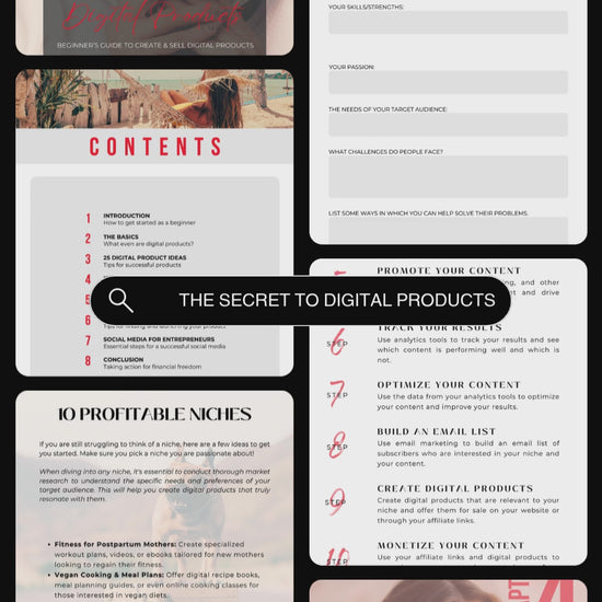 Video displaying previews of the guide "The secret to digital products". Beginner's guide. Available in personal use license and master resell rights. 