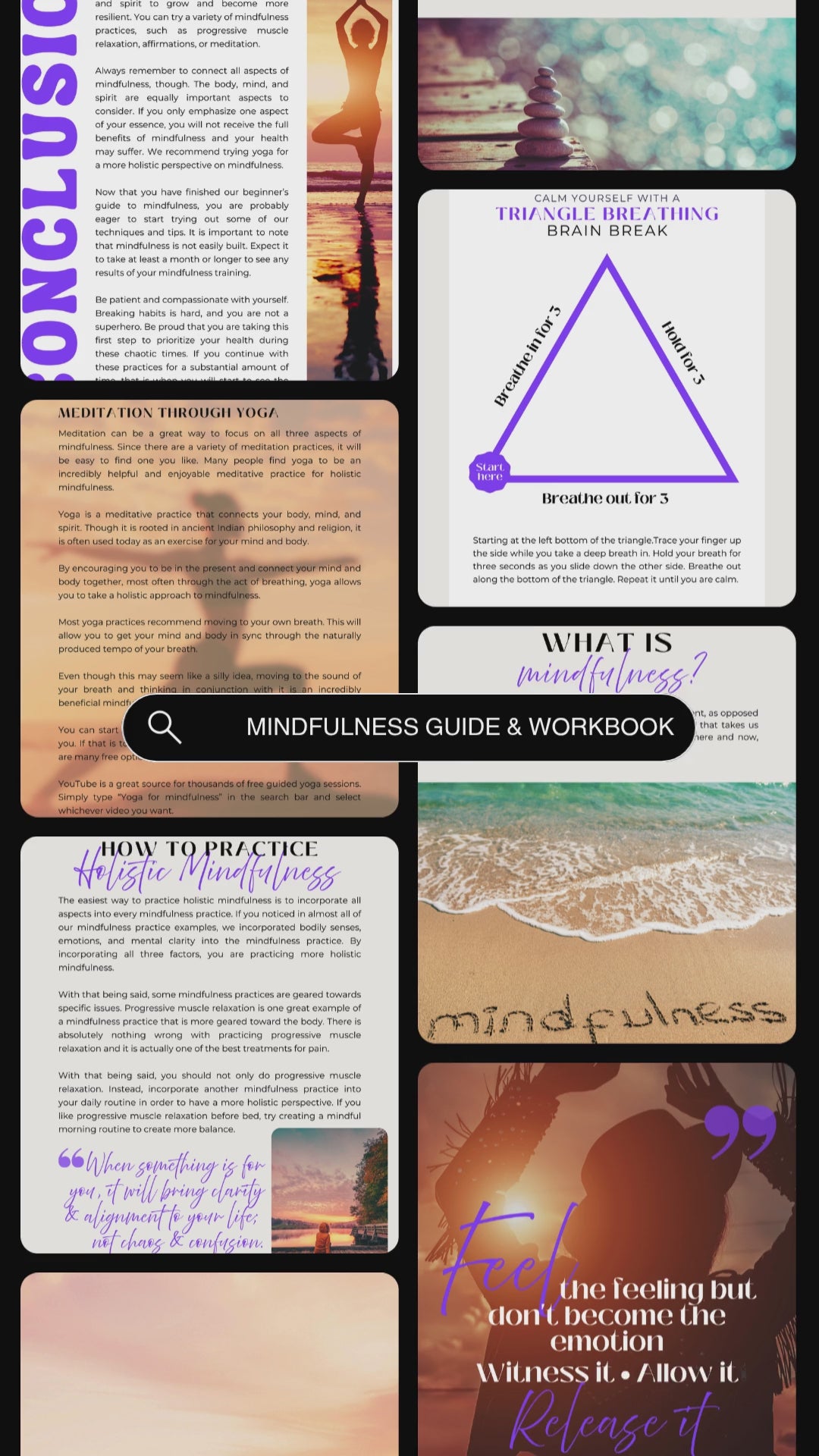 Video showcasing previews of the healing guide and workbook "Mindfulness - how to truly be present".