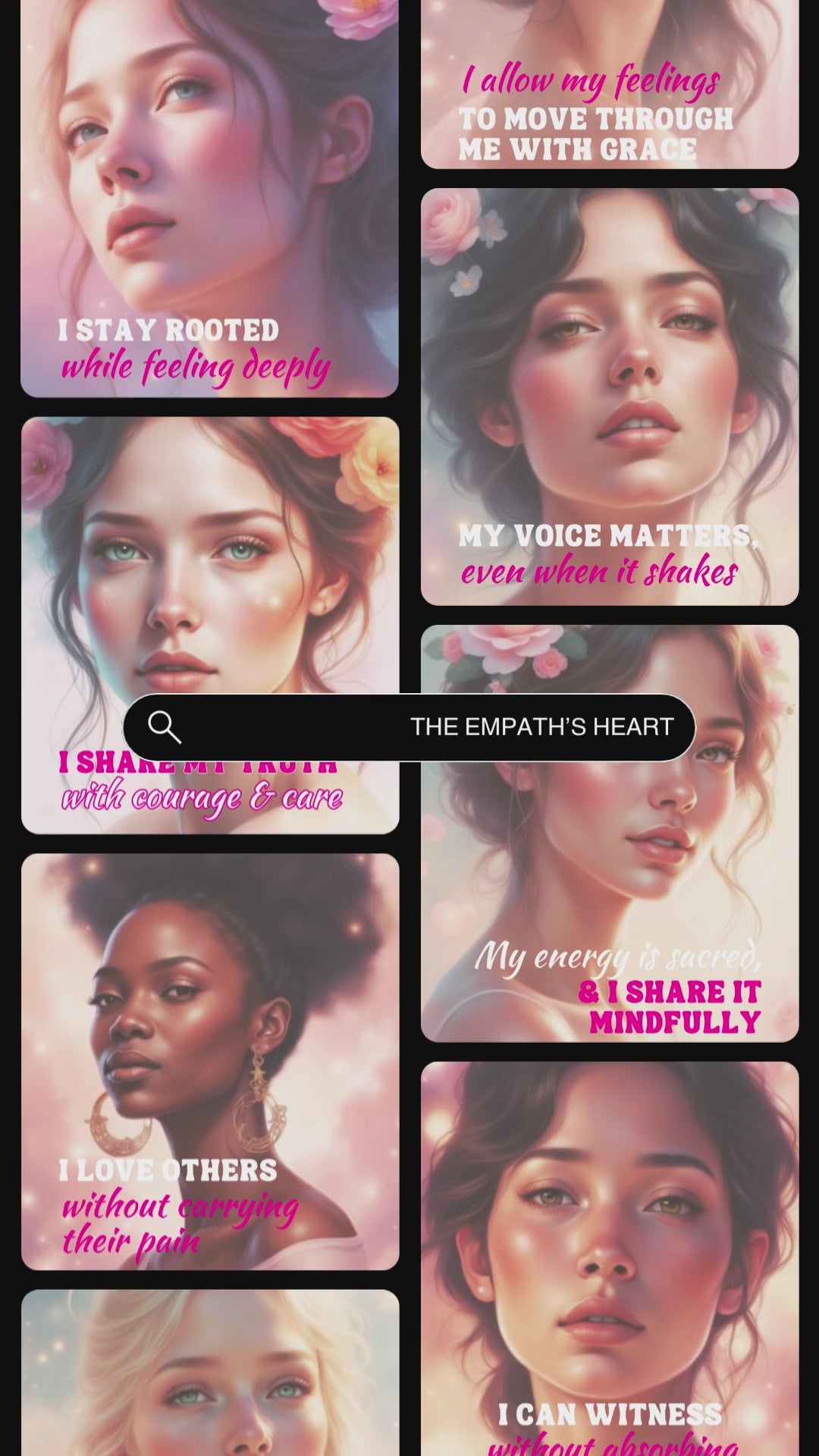 Video showcasing previews of the Empath's Heart affirmation deck.