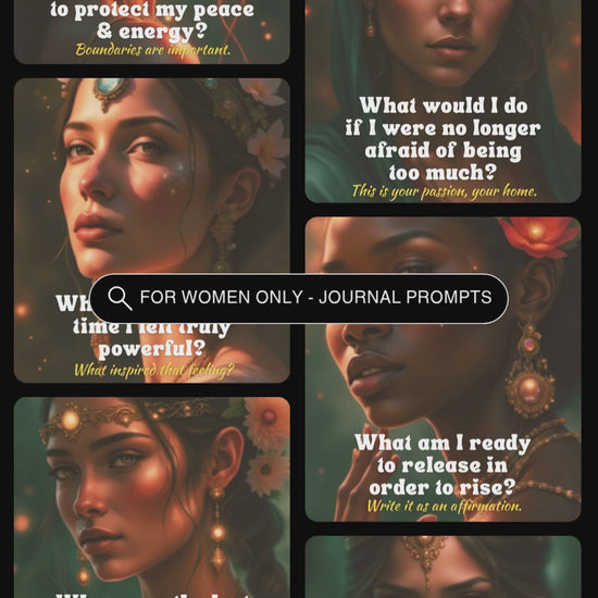 Video showcasing previews of the journal prompts cards in the deck "For women only - journal prompts - to realise your strength"