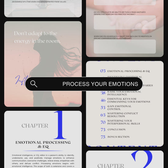 Video showcasing previews of the healing guide and workbook "Process your emotions". 