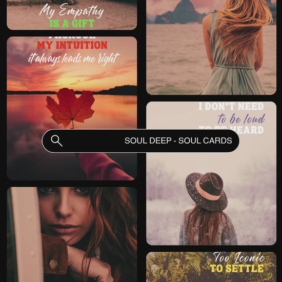 Video showcasing previews of the affirmation card deck "Soul Deep" - Power cards to help you listen. Available in personal use license and private label rights. 
