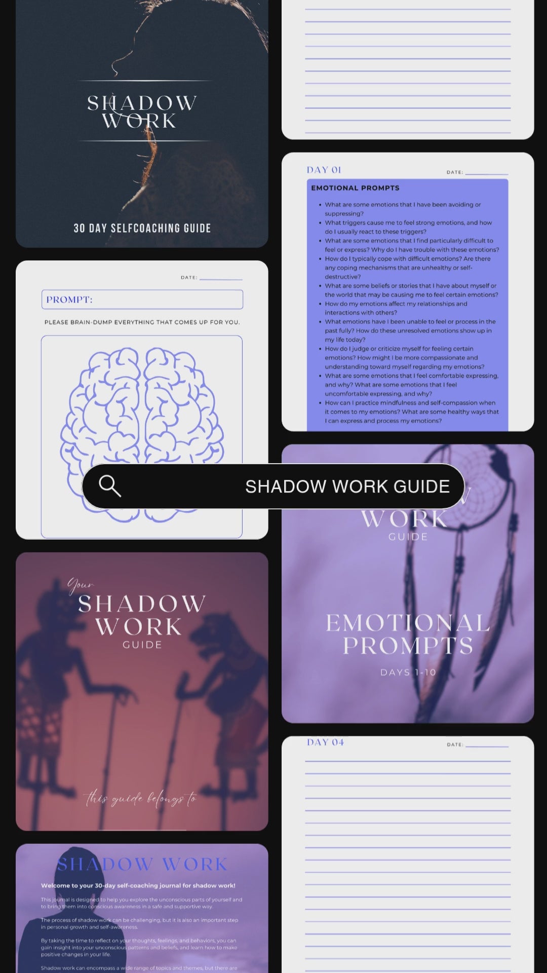 Video previews of Shadow Work 30-day selfcoaching guide.