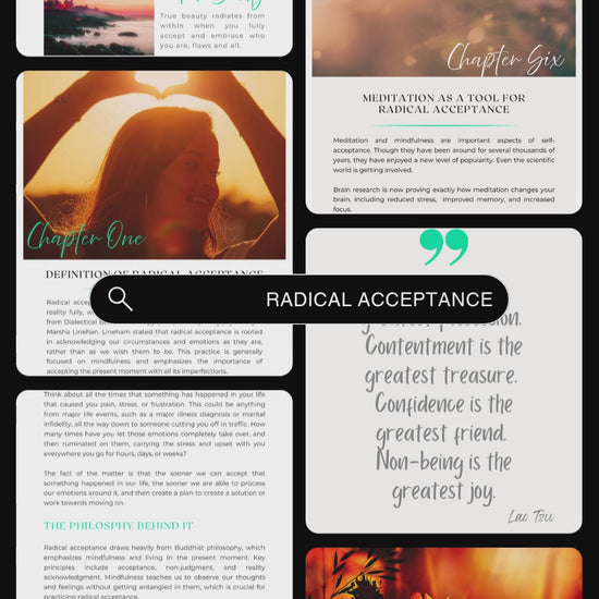 Video showcasing previews of the guide and workbook "Radical Acceptance".