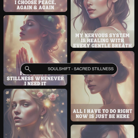 video showcasing previews of the affirmation cards from the Sacred Stillness deck from the collection Soulshift by the pondering muse.